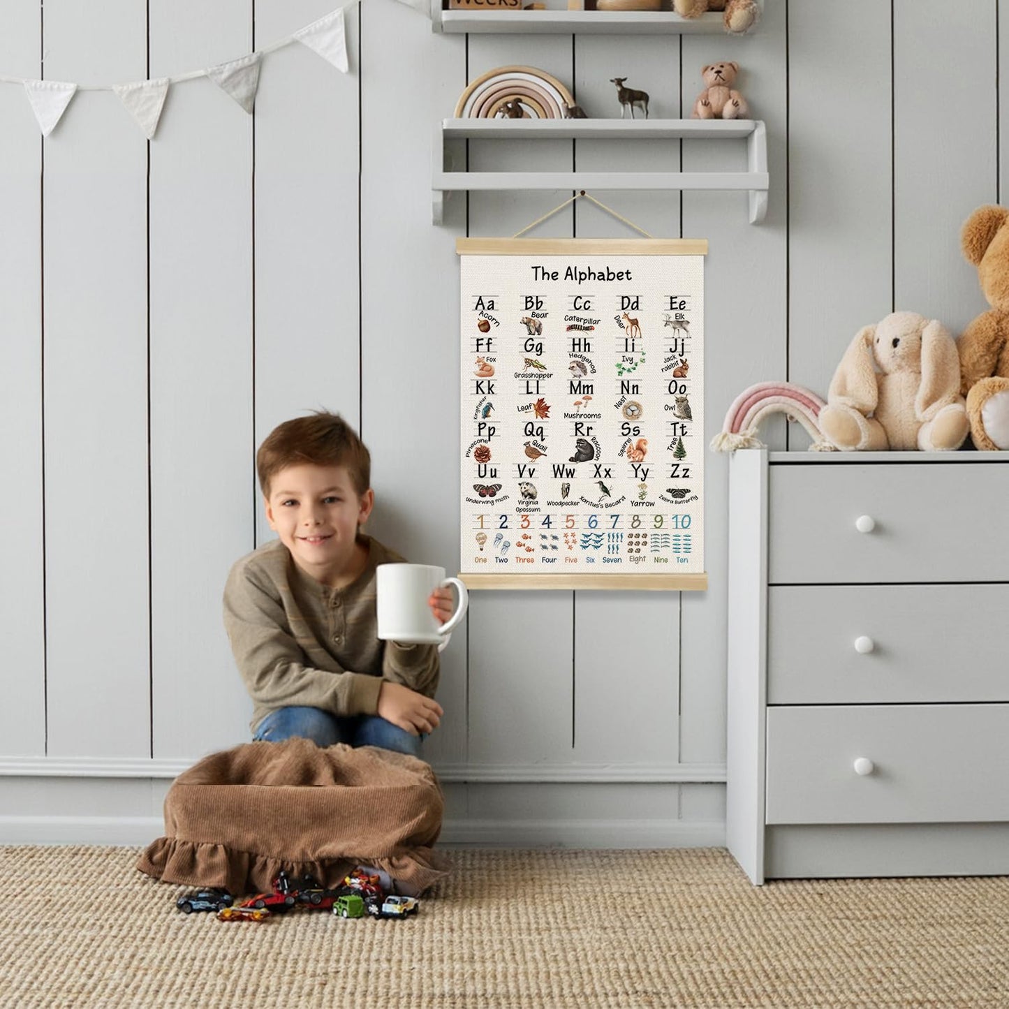 The Alphabet and Numbers Wall Art Decor, 1-6 Toddlers Educational Numbers 1-10 and 26-Letter Learning Chart,18.5x14 Inch Canvas Print Poster for Classroom Nursery Playroom,Kids Room Decor