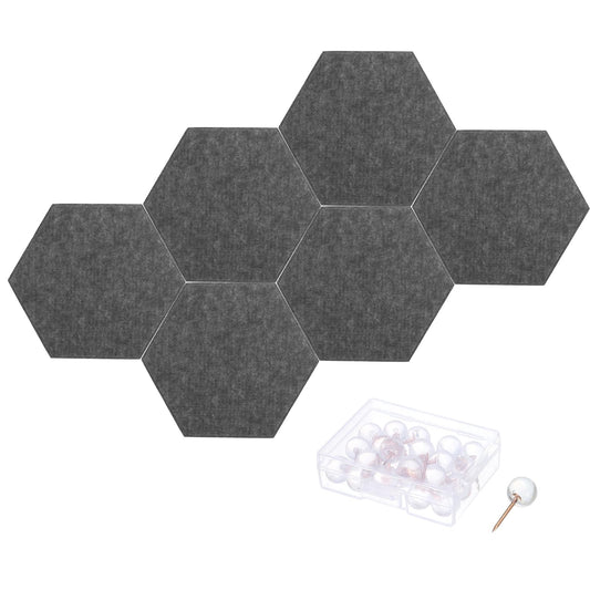PATIKIL Felt Bulletin Board, 12"x10", 6 Packs Self Adhesive Hexagon Felt Tiles for Sound Proofing Wall Panels for Home Office Recording Studio,Game Room, Deep Gray