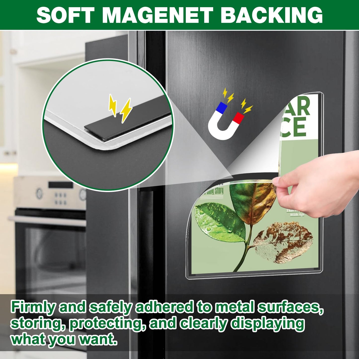 Meetory 12 Pcs 8.5'' x 11'' Rigid Magnetic Sign Holders, Clear Plastic Paper Holder with Magnet Borders for Fridge Suitable for Poster Letter Size, Perfect for Office, Home and Store Displays