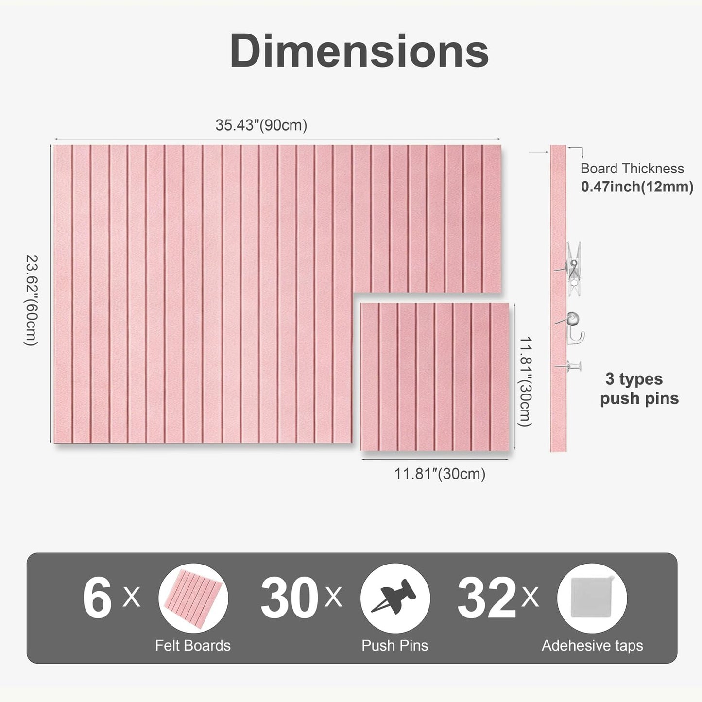 G Gamit 0.47" Thick Felt Pin Board 36"x24" Large Cork Board Alternative 6 Pack 11.81"x11.81"Felt Bulletin Board Wall Tiles Notice Board with 30 Pushpins for Home Office School(Fine-Coral Pink)