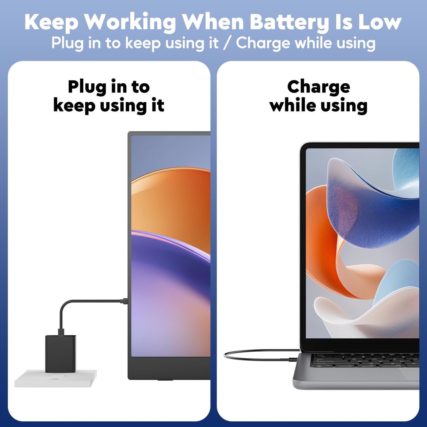 17.3" Wireless Portable Monitor with Built‑in 8000mAh Battery 4H, AirPlay & Miracast, 2.5K QHD 2560x1400 IPS Matte HDR, 125% sRGB, 500 Nits, VESA, Auto Rotation for Phone/Tablet, USB‑C & Mini HDMI