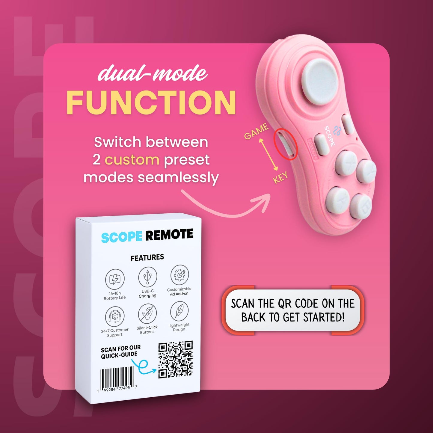 Scope Remote- Remote for Anki. Customizable with Anki Add-on, Compatible with Windows, Mac, iOS, iPad, and Android. Quizlet Compatible, Anki Controller. Pearl Pink, Plus (16-18 Hours Battery)