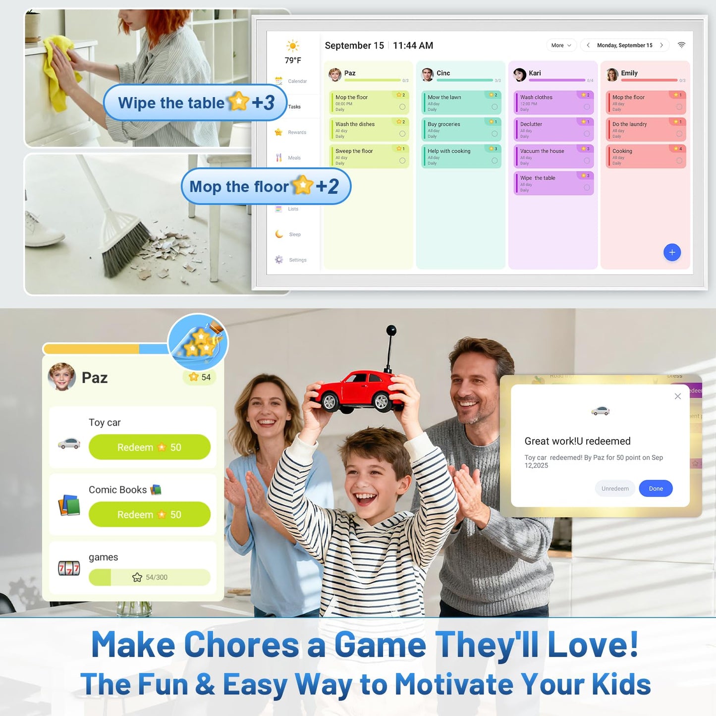 32 Inch Digital Calendar, Electronic Chore Chart, Smart Weekly and Monthly Planner 1920 * 1080P IPS Touchscreen Wall Calendar Rewards for Family Schedules, Meal Planning Gift