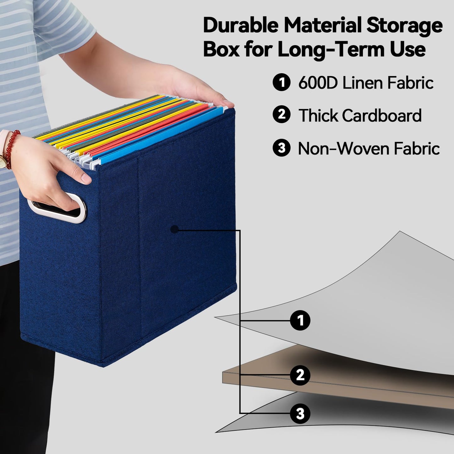 ComfortKeeper 4 Packs Letter Size File Organizer, File Folders Organizer, Fabric Storage Box, Collapsible Paper Organizer with Metal Handle, Smooth PVC Rails, Only Box (Blue)