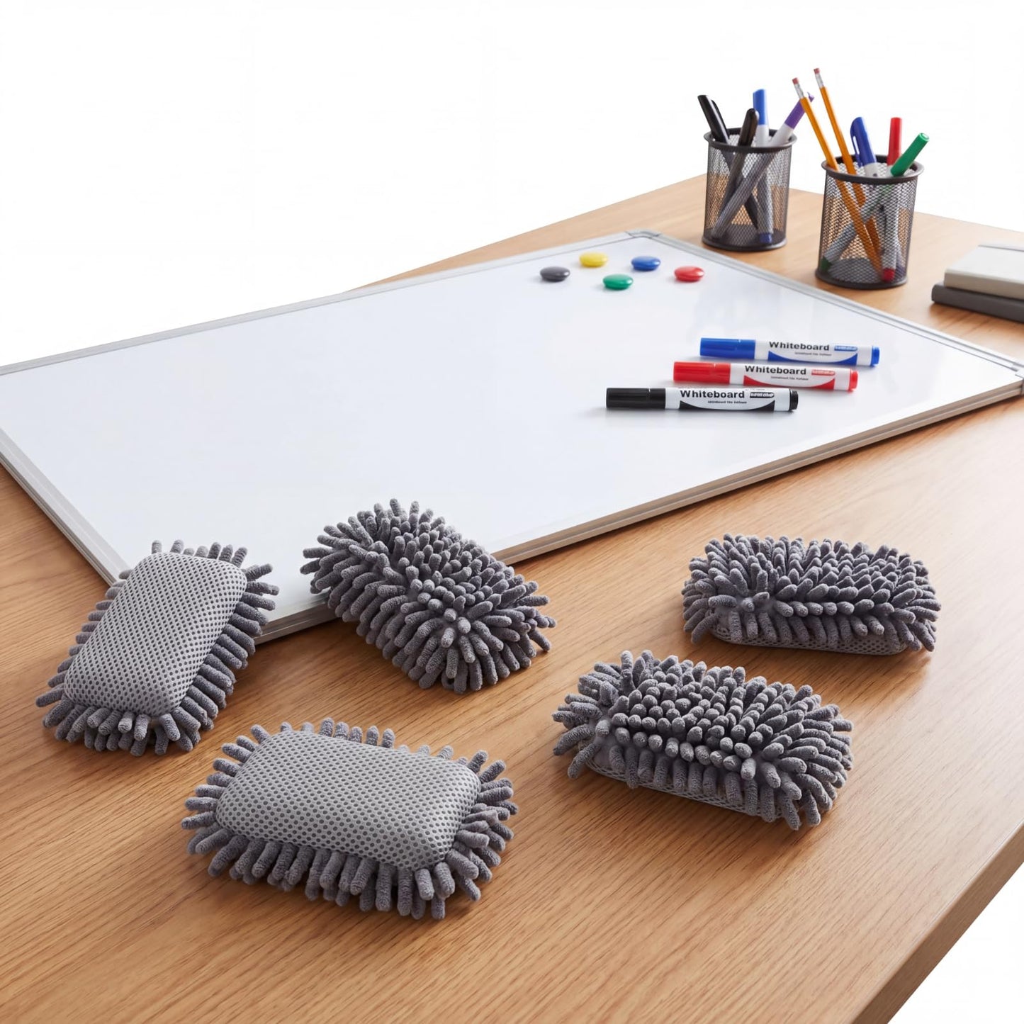 Sherr 30 Pcs Microfiber Shag Dry Erasers Bulk Magnetic Whiteboard Eraser Washable Colorful Chalk Board Eraser Markers Chalk for Adults Home Office Supplies(Gray)