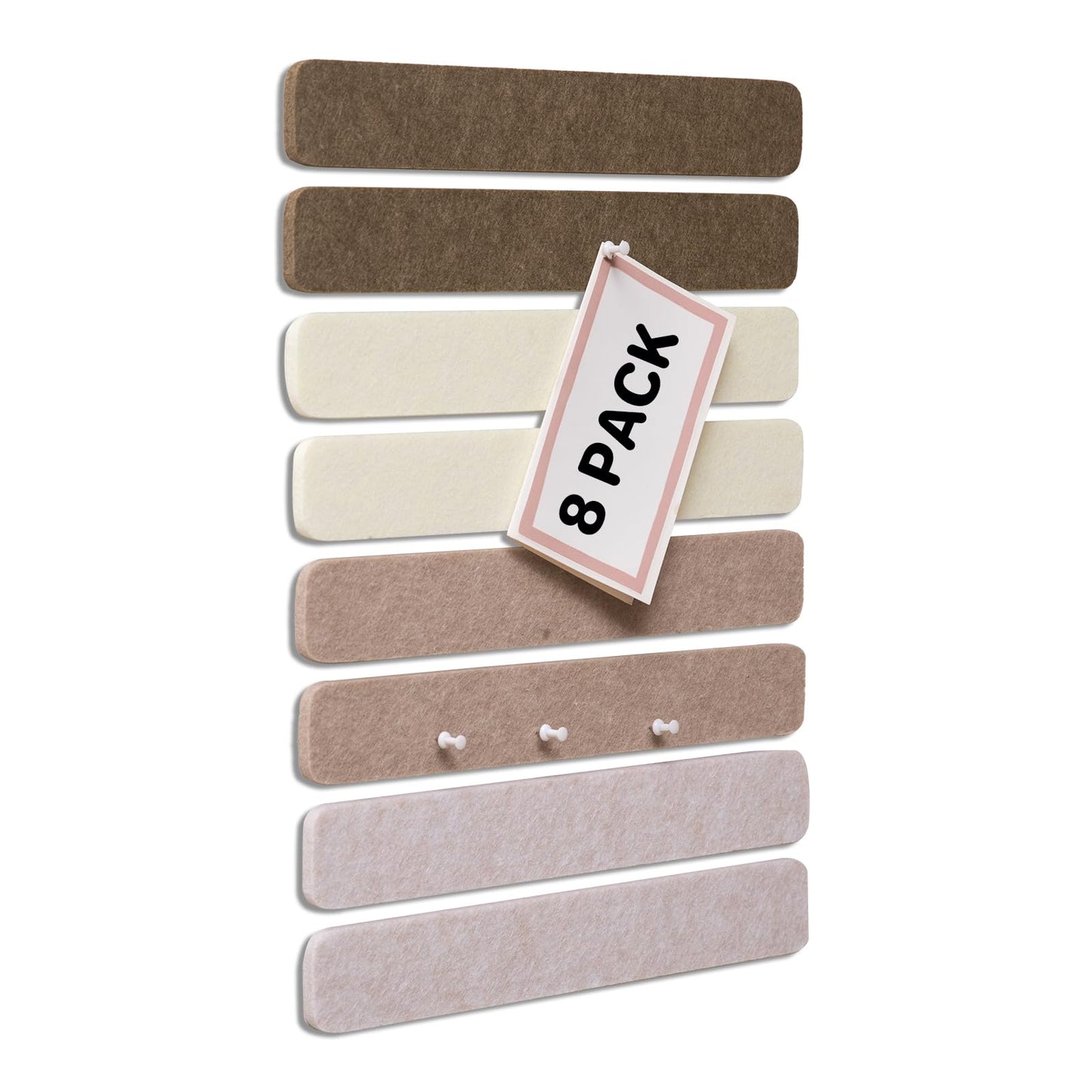 Cork Board Alternative Felt Strip Board 8-Pack 13"x2", Bulletin Board Bar Strips with 60 Pushpins Adhesive Install for Bedroom Door & Home Office (8Pack-Linen Dusk)