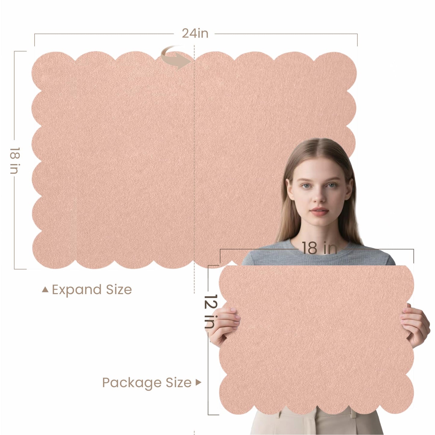 Lightomorrow Scalloped Bulletin Board, 24 x 18 Inches Felt Pin Board - Decorative Cork Alternative for Wall, Foldable Picture Self-Adhesive Vision Prayer Board with 20 Pushpins - Mauvey Pink