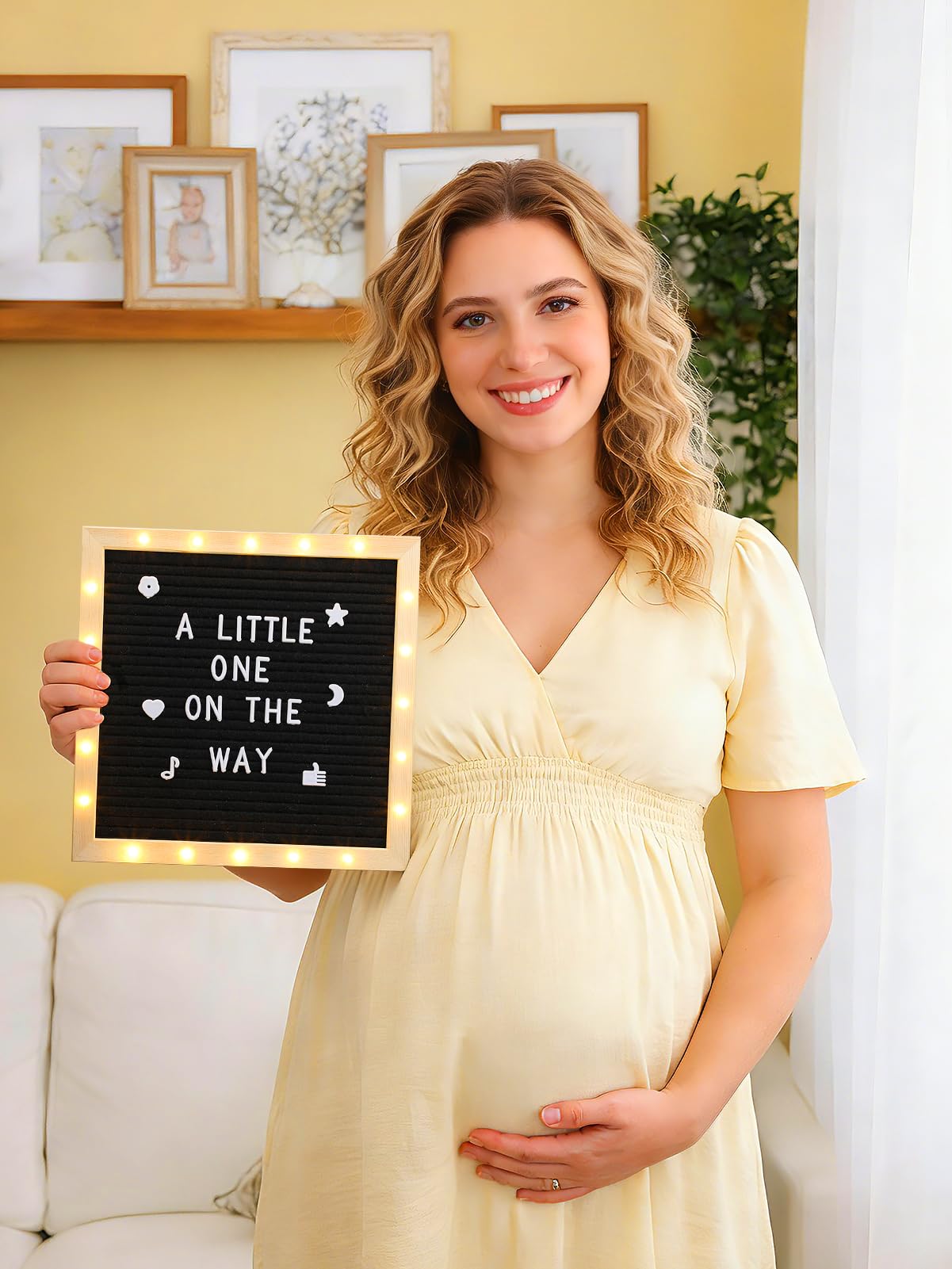 Changeable Felt Letter Board with LED Lights - 10×10" Message Custom Signs & Wood Stand& 450 Letters, Poster Board for Baby/Pregnancy Announcement/Classroom Wall Decor Gifts First Day of School, Black