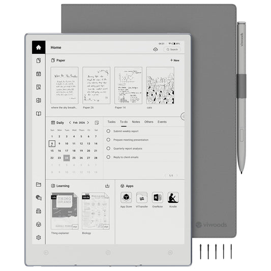 VIWOODS Upgraded Bundle with AiPaper, Stylus Pro and 5 Nibs, Carta 1300 AI E Ink Tablet, 10.65'' 300PPI Electronic Notebook with Pen, Ultra-Thin 4.5mm, Lightweight 370g, 128GB Note-Taking Device