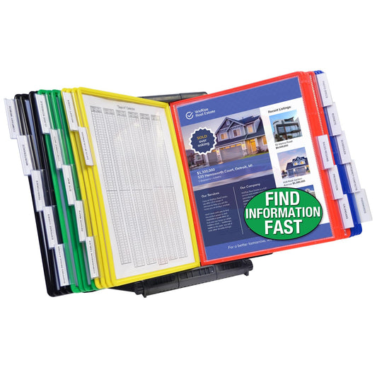 Ultimate Office AdjustaView 20-Pocket Desk Reference Organizer with Easy-Load Pockets and Compact Weighted Base for Stability (Colored Pockets)