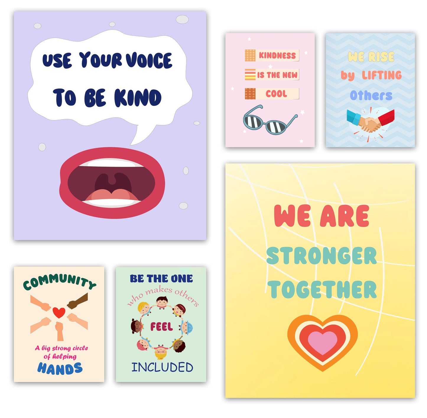 KDMAZH Kindness Posters for Classroom Decorations，6 Classroom Poster,Language educational，Motivational, Positive,Inspirational. 8x10Inch，Unframed