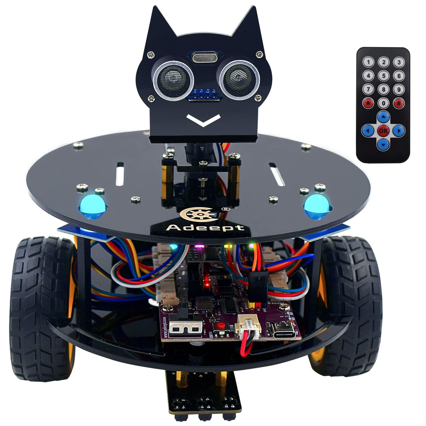 Adeept Smart Car Kit(Compatible with Arduino IDE), Line Tracking, Obstacle Avoidance, OLED Display, Ultrasonic Sensor, Wireless Remote Control, DIY STEM Educational Robot Car Kit (Black)