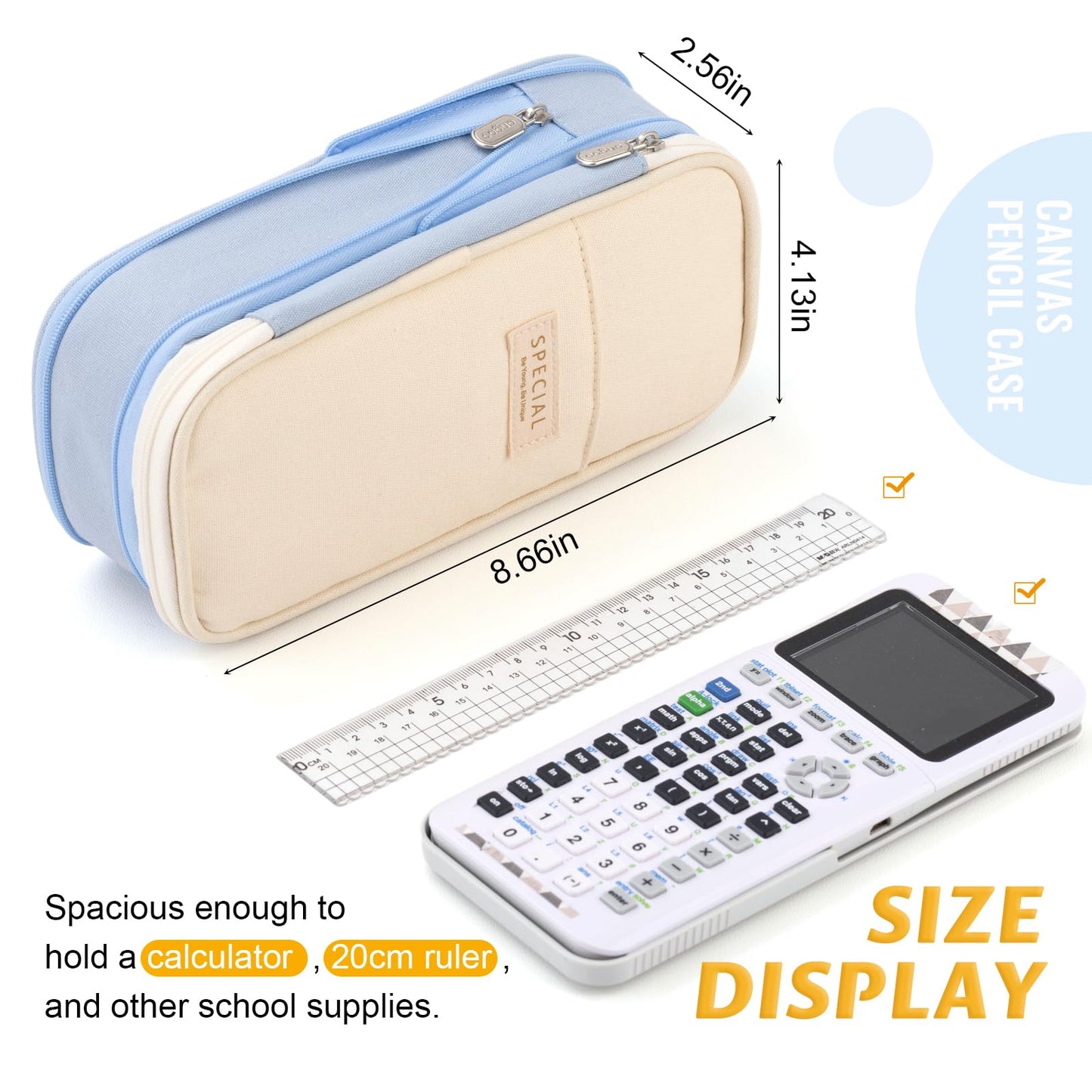 EASTHILL Big Capacity Pencil Pen Case Office College School Large Storage High Capacity Bag Pouch Holder Box Organizer Light Blue