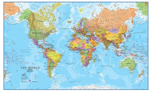 Maps International Giant World Map Poster - Mega-Map of The World - Front Sheet Laminated - 46 x 80 - Updated 2025