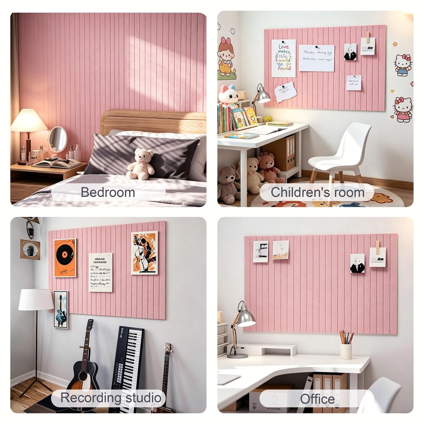 G Gamit 0.47" Thick Felt Pin Board 36"x24" Large Cork Board Alternative 6 Pack 11.81"x11.81"Felt Bulletin Board Wall Tiles Notice Board with 30 Pushpins for Home Office School(Fine-Coral Pink)