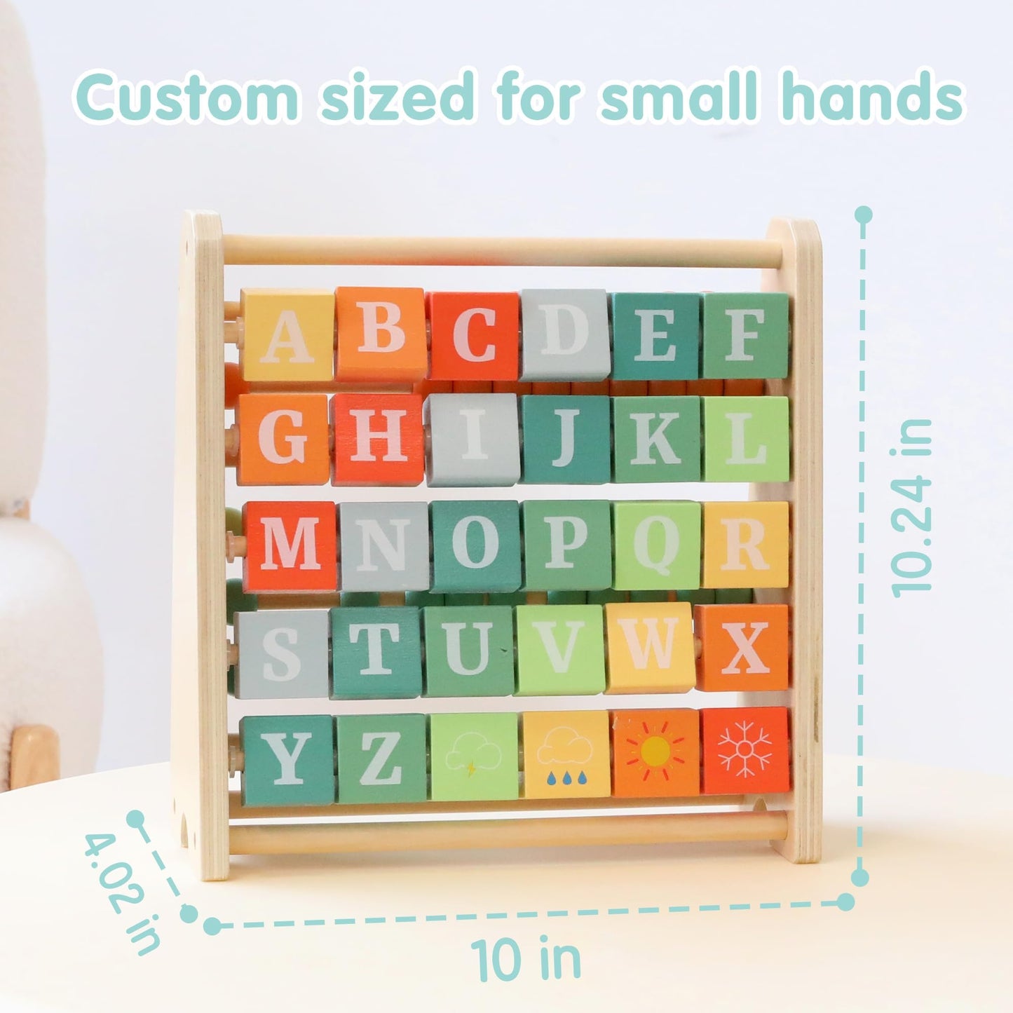 FReniland Wooden Activity Cube - Double-Sided Abacus & Alphabet Flip Tiles for Toddlers 18M+, Educational Counting Toy for Preschool and Homeschool Learning