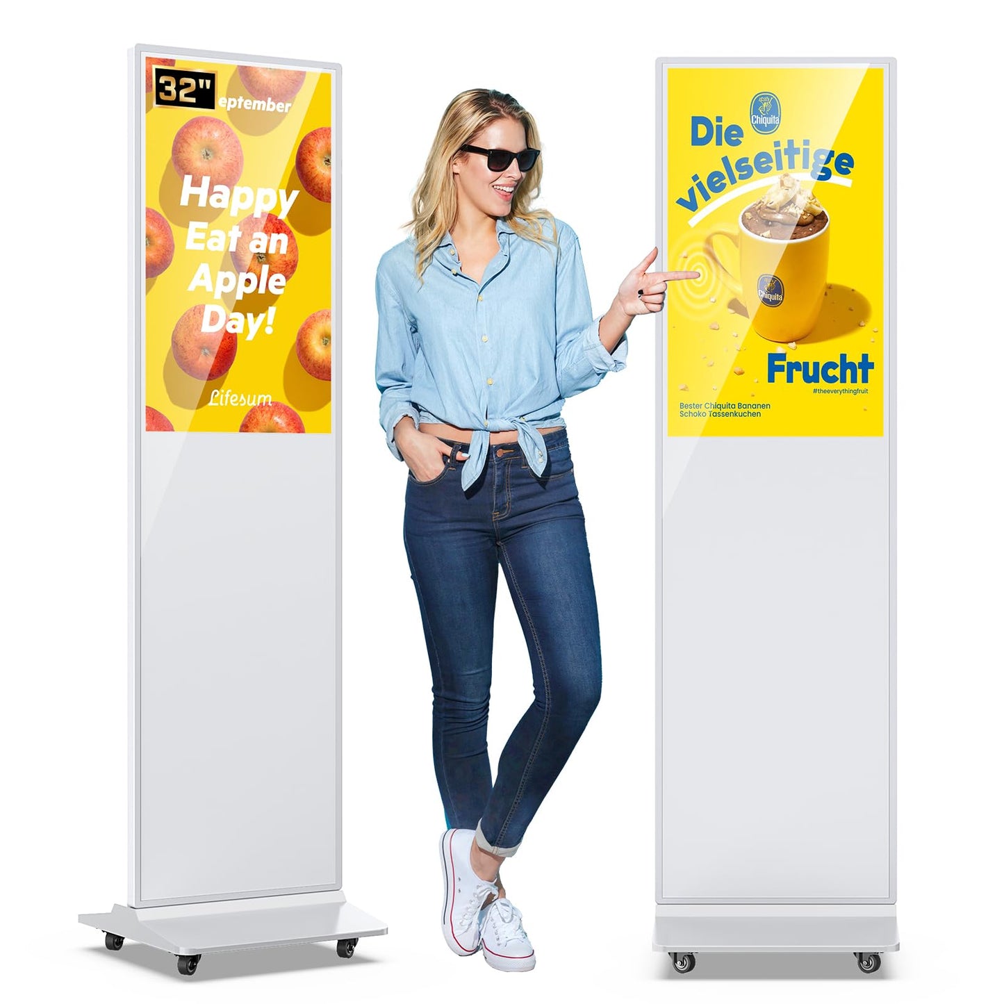QIXZOCV MWE 32 Inch Digital Signage Diplay Touchscreen Kiosk LCD Screen Indoor Floor Standing Advertising Display Poster Interactive Display Android System with Auto Media Player-White