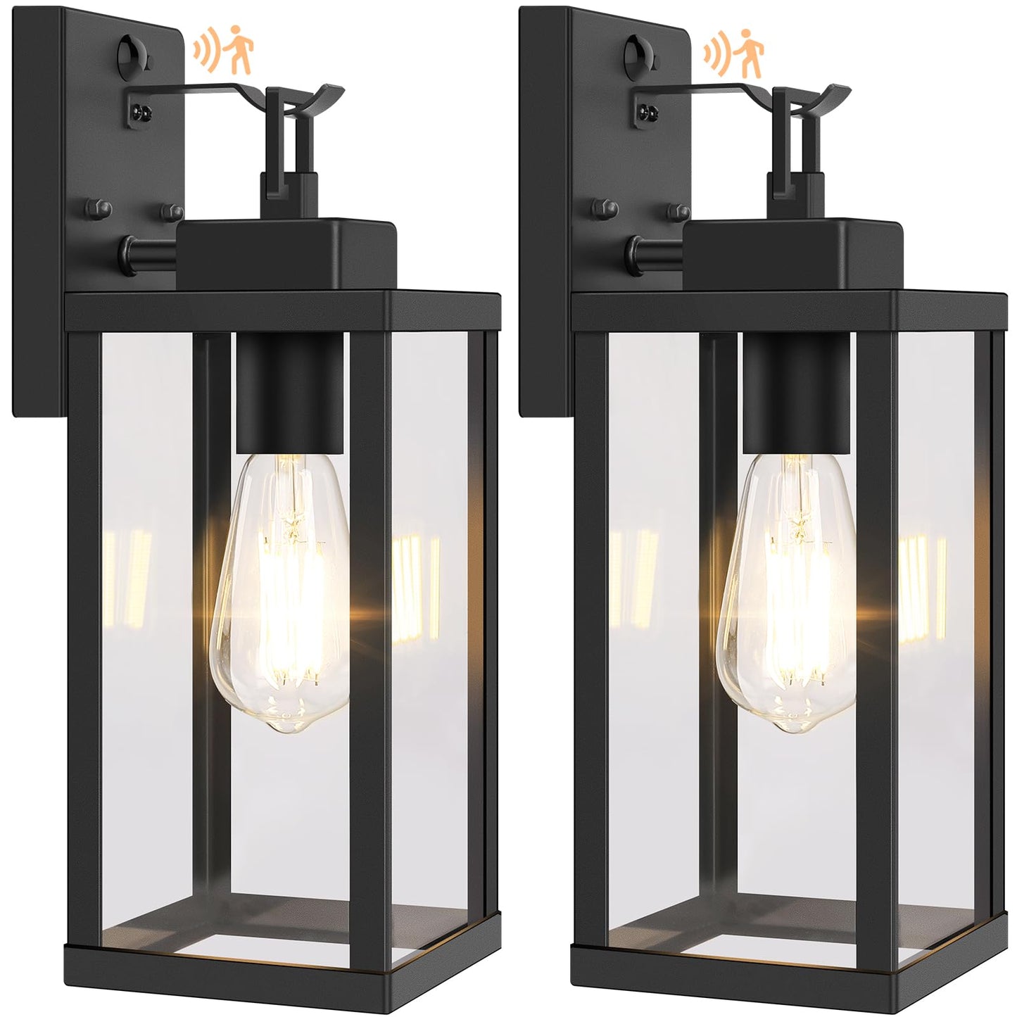 BesLowe Outdoor Wall Lights, 14·Motion Sensor, Dusk to Dawn, Black, Metal, Model A927S, 2-Pack