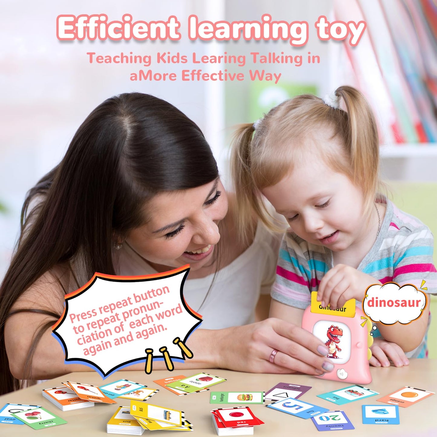 Kidzdo 520 ABCs Sight Word Talking Flash Cards for Toddlers, Easter/Birthday Gifts for 2 3 4 5 6 Year Old Girls, Early Educational Toys, Pocket Speech Learning Toys for Autistic Kids Ages 2-6, Pink