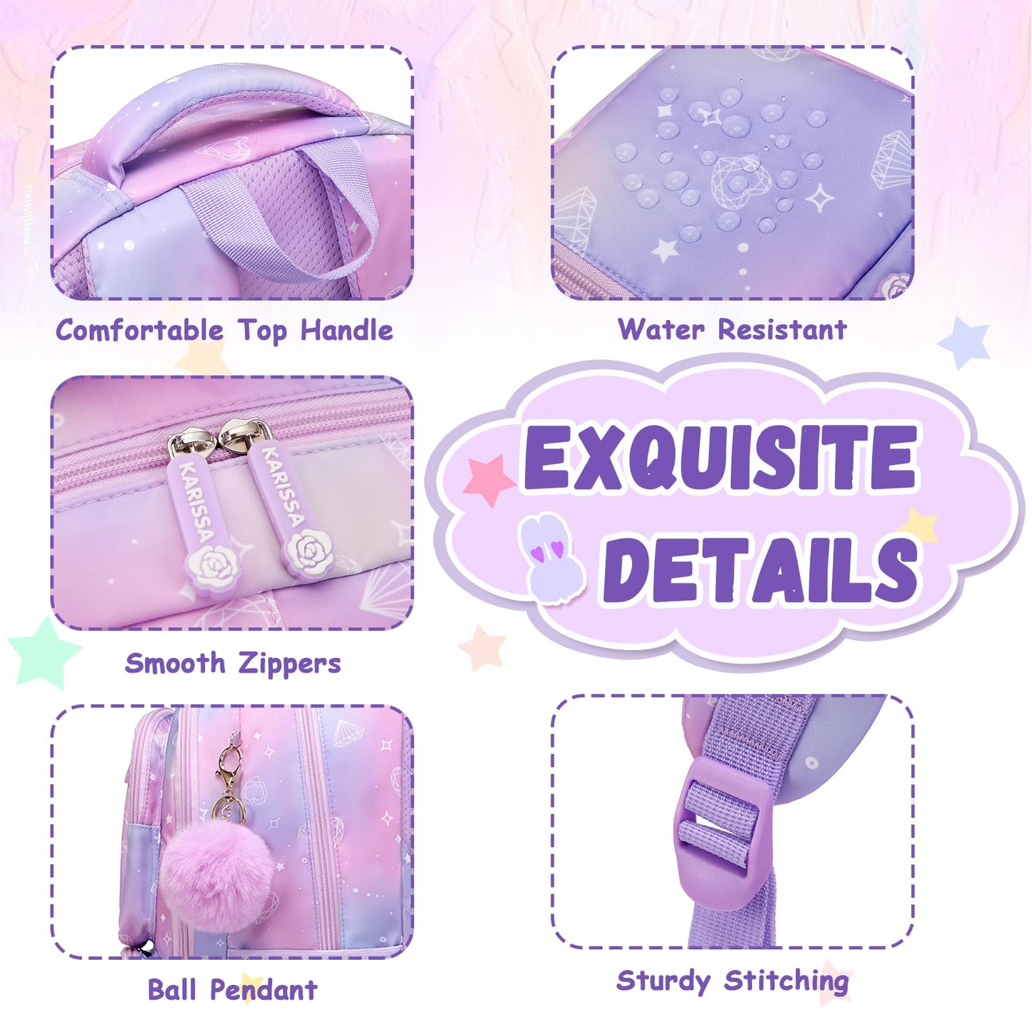 PIG PIG GIRL Kids Backpack for Girls - School Bags for Middle School Students - Book Bag for Elementary Primary - Kawaii Ita Backpack - Purple