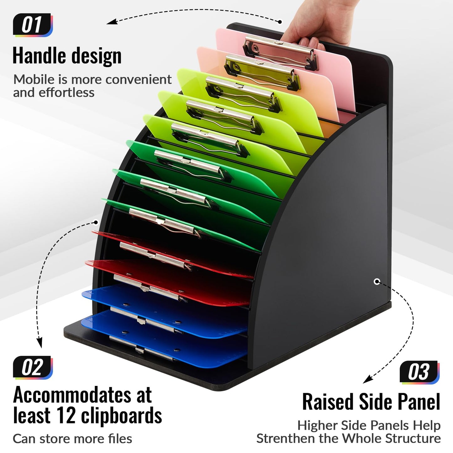 Wonderjune 1 Pcs Wooden Clipboard Holder Storage Metal Rack with Raised Side Panel Clipboard Organization for Classroom Office School Teacher, Clip Boards Not Included