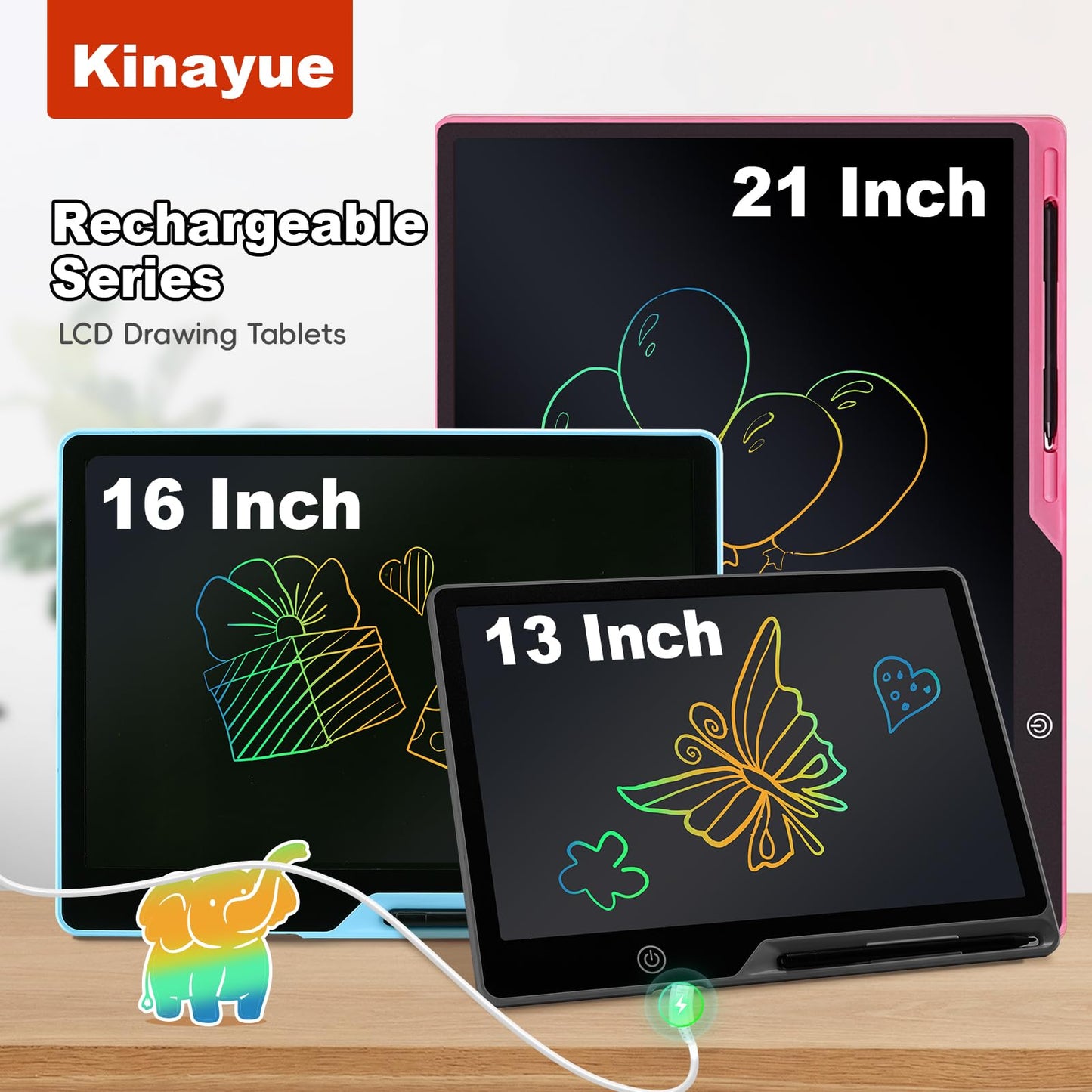 Kinayue LCD Writing Tablet for Kids, Rechargeable 21 Inch Doodle Board,Easter Basket Stuffers,Preschool Learning Toys Christmas Birthday Gift 3 4 5 6 7 Year Old Girls Boys (Pink)