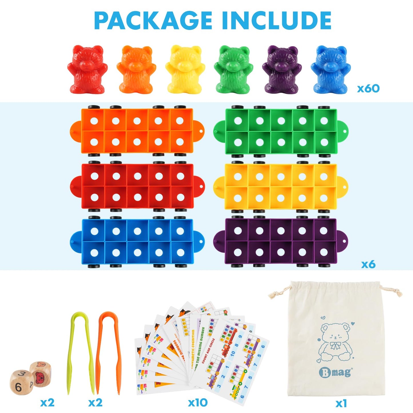 Bmag Counting Bears with Matching Trains, Preschool Learning Toys Color Recognition and Math Learning Games, STEM Educational Toy Gift for Kids Age 3 4 5 Year Old Boys Girls