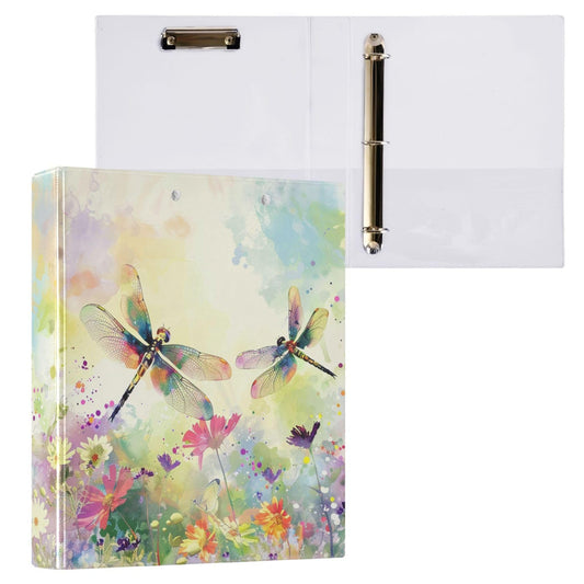 Dragonfly Round Ring Binders 1.5 Inch Flowers 3 Ring Clipboard Binder for Office School Work Supplies File Folder Document 200 Sheet Capacity Easy Open