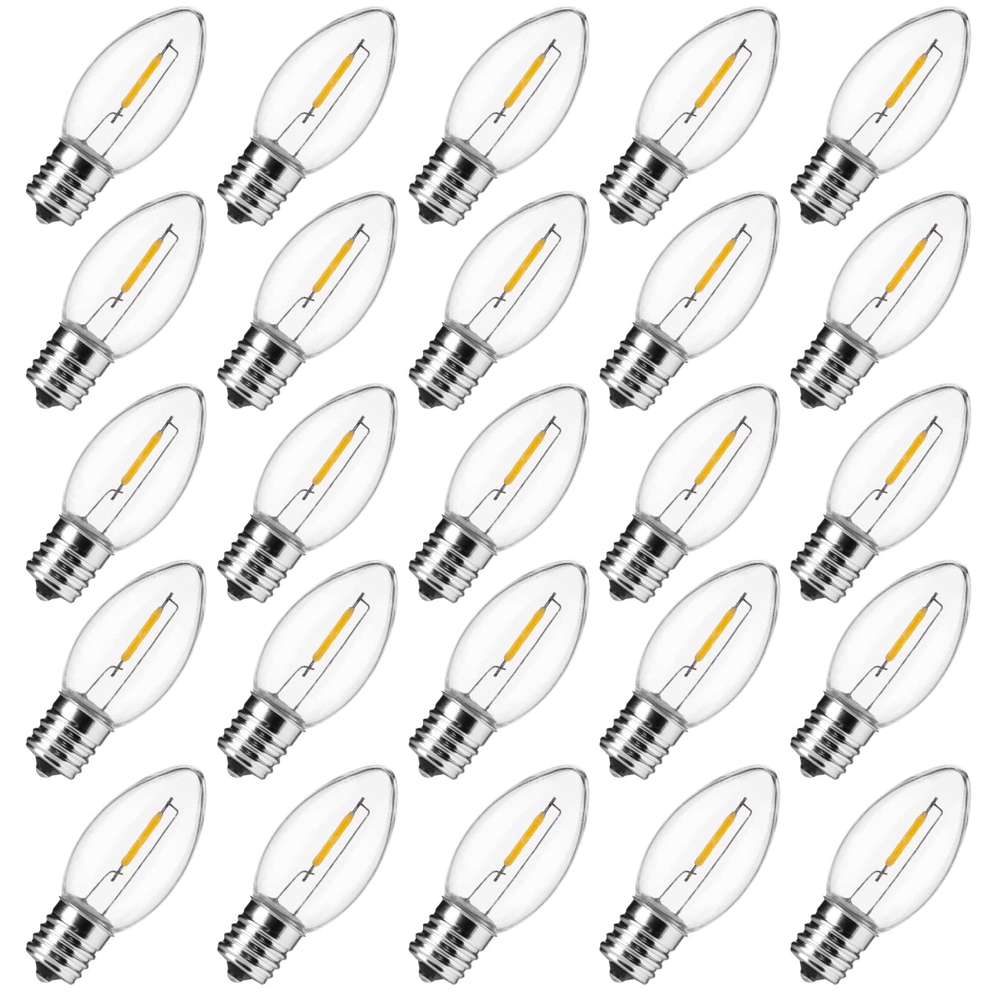 Minetom C9 LED Christmas Light Bulbs, 25 Pack, Warm White, Shatterproof Plastic, E17 Base, Dimmable Holiday Lights