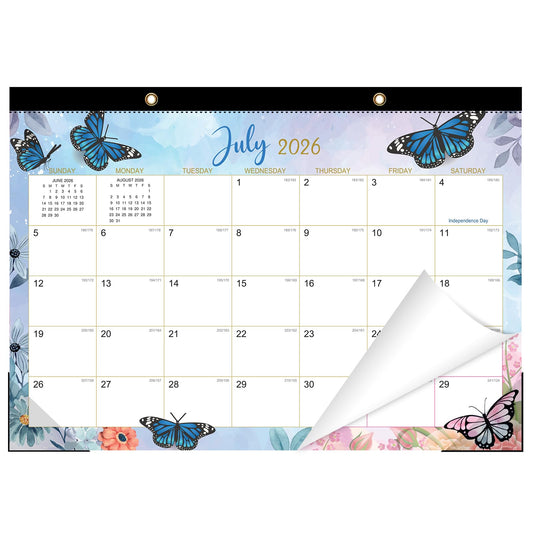ZTX Desk Calendar 2026-2027,18 Month Academic Desk Calendars,17"x12" Jul.2026-Dec.2027 Calendar with Clear Plastic Cover for Teacher School Year Home Butterfly