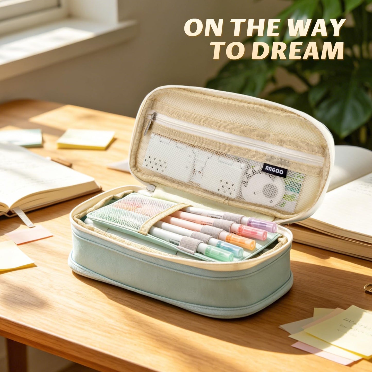 EASTHILL Big Capacity Pencil Pen Case Office College School Large Storage High Capacity Bag Pouch Holder Box Organizer Blue (Cyan)