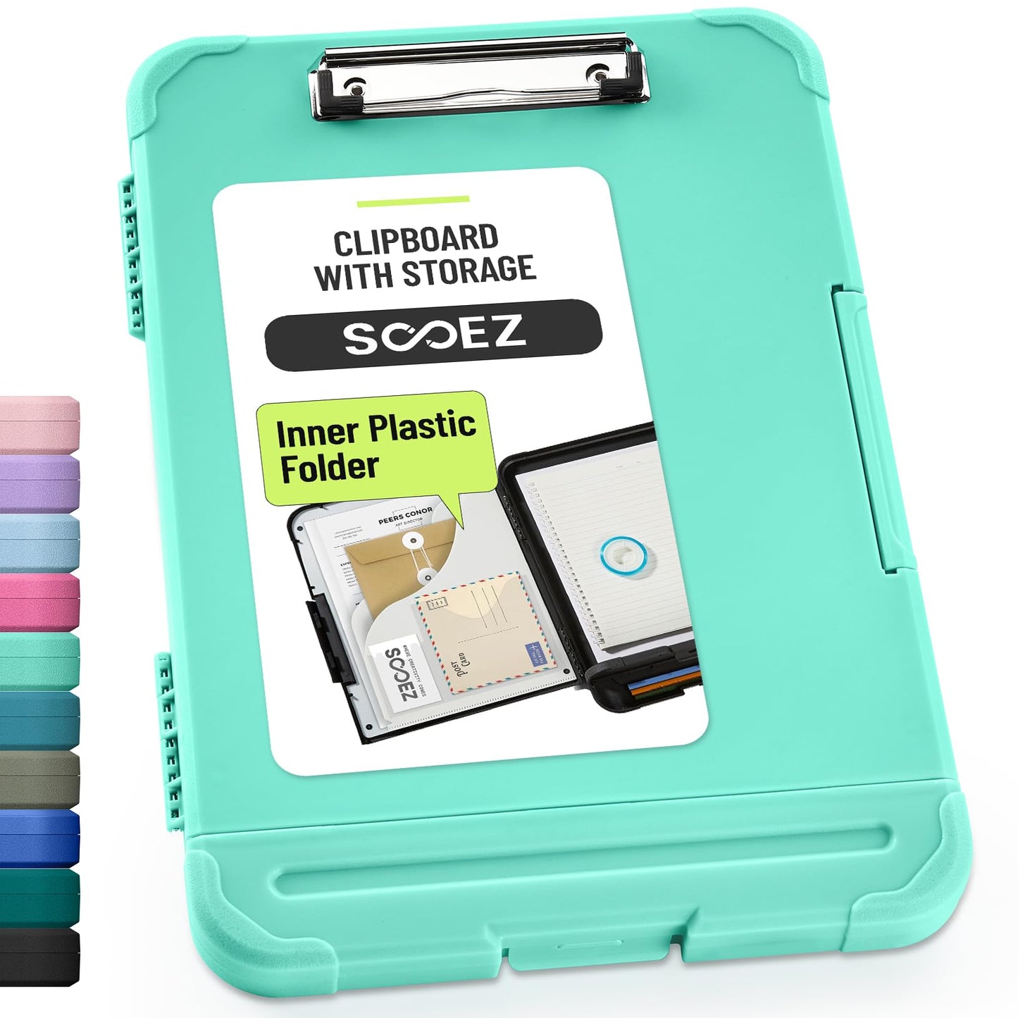 Sooez Reinforced Clipboard with Storage, Inner Plastic Folder Attached, Heavy Duty Clip Boards 8.5x11 with Pen Holder, High Capacity Nursing Clipboards Box for Teacher Office Home, Letter / A4 Size