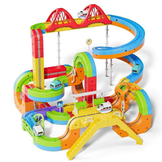 Upgrade Electric Train Set, 3D Cube Track-DIY Rail Cube Block Kit, 172PCS STEM Gravity-Defying Motorized Trains Race Tracks Toys Gift for Kids Boys Girls Age 3 4 5 6 7 8+