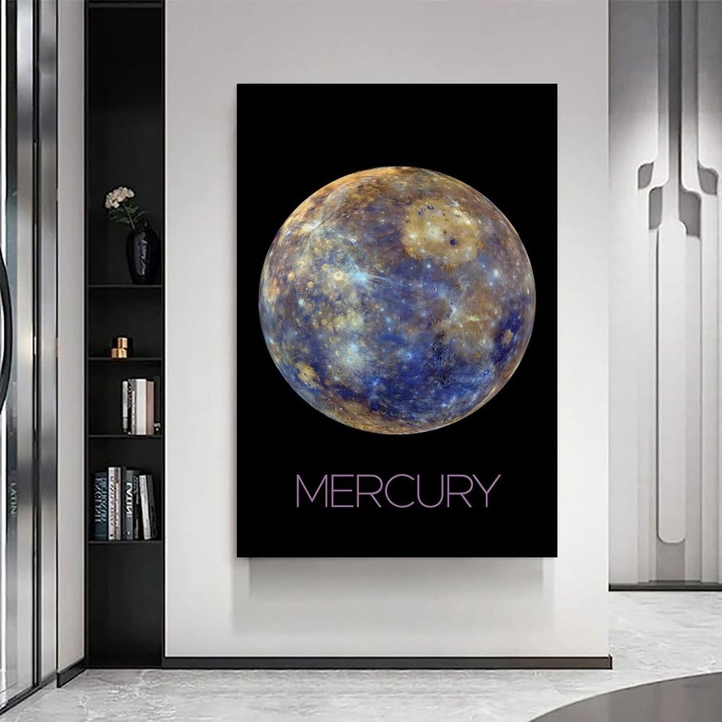 Solar System Planets Canvas Wall Art - Mercury Planet Space Poster for Kids Room Bedroom Classroom, STEM Educational Astronomy Decor, Science Gift for Boys Girls, 12x18 Inch Framed