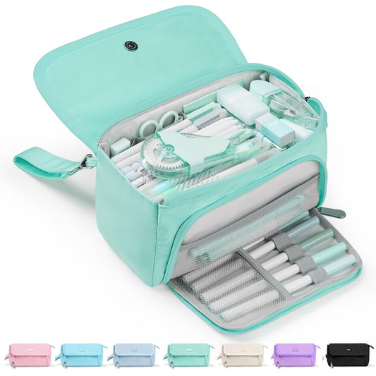 Sooez Super Large Pencil Case, Big Capacity Pencil Bag with 3 Compartments, can hold 100 pencils,Cute Pencil Pouch with Zipper,Portable Stationery Pen Bag, School Supplies For Teen Girls,Mint Green