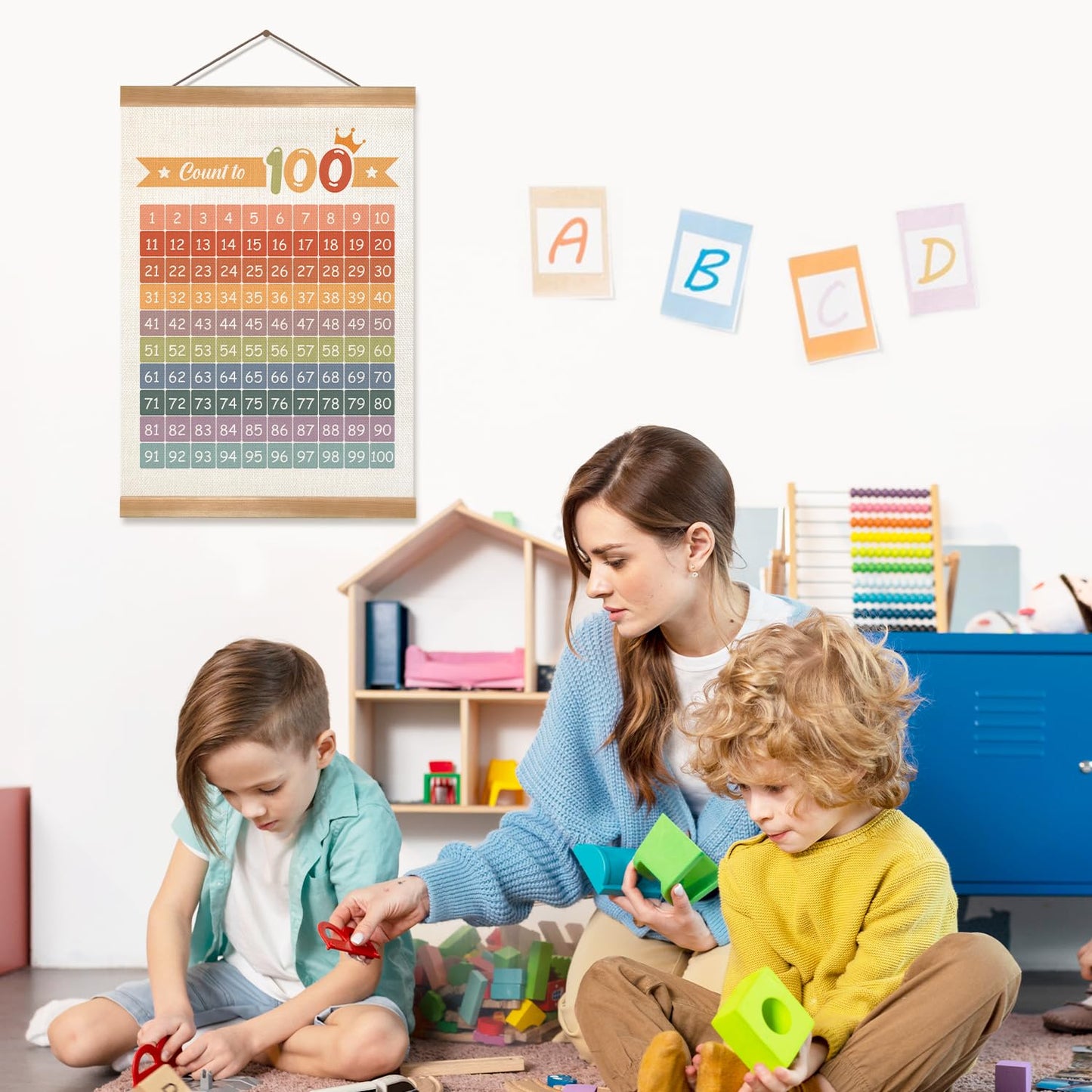 ZTGDA Numbers 1-100 Poster Chart, Number Chart Wall Art Decor, Count to 100 Learning Posters Banner for Classroom Nursery Kids Room Playroom Preschool Decor (Number1-100)