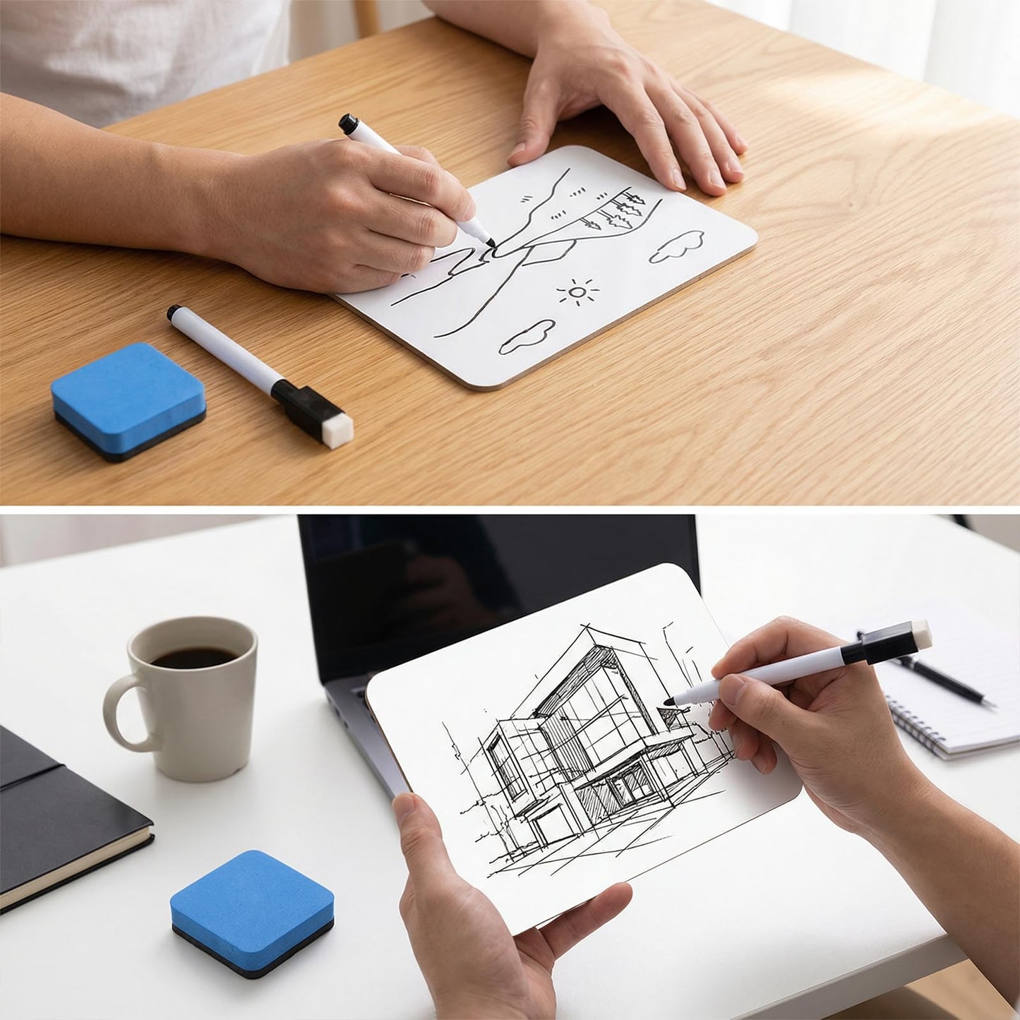 12 Sets Mini Whiteboard Small Dry Erase Board 5''x 7'' Double Sided Small White Board Dry Erase with Markers Erasers Pen Holders Portable Mini Whiteboard for Classroom Teacher Home Office