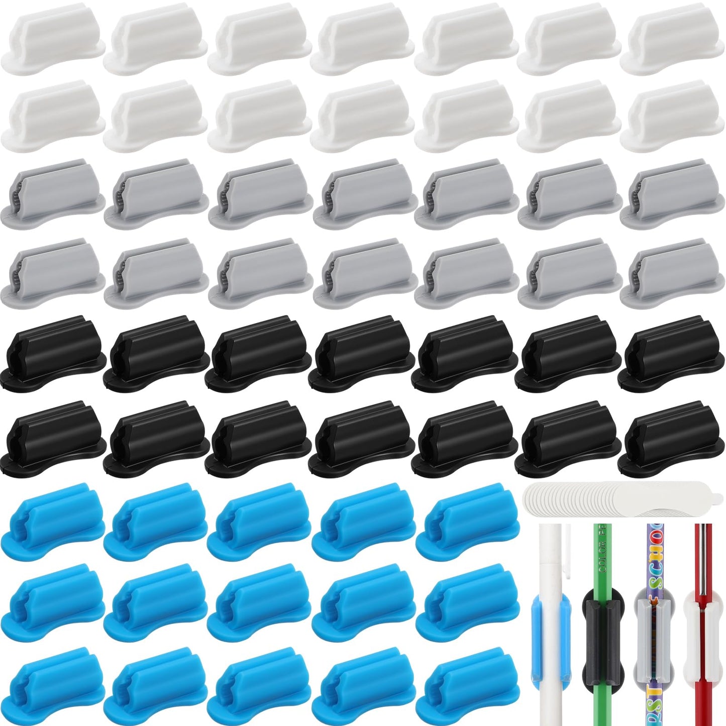 Sherr 60 Pack Adhesive Pencil Holders for Desk Silicone Pen Holder Bulk Flexible Adhesive Marker Organizer Clipboard Classroom School Office Accessories Teacher Supplies (Neutral)