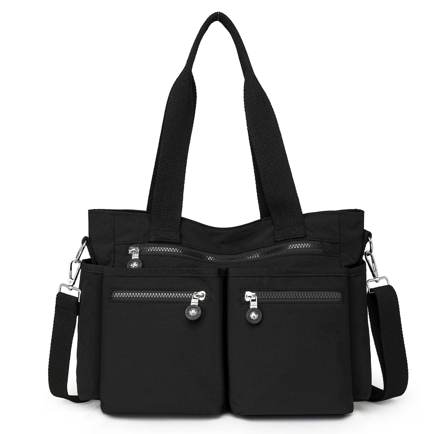 Lamprod Crossbody Aesthetic Tote Bag with zipper Shoulder Messenger School Bag Work Large multi pocket Tote Bag for Women Nylon Purse Casual Travel Handbag Commuter Tote(Black
