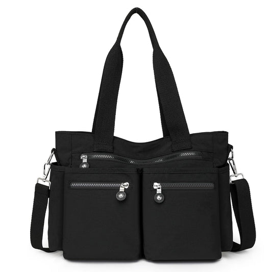 Lamprod Crossbody Aesthetic Tote Bag with zipper Shoulder Messenger School Bag Work Large multi pocket Tote Bag for Women Nylon Purse Casual Travel Handbag Commuter Tote(Black