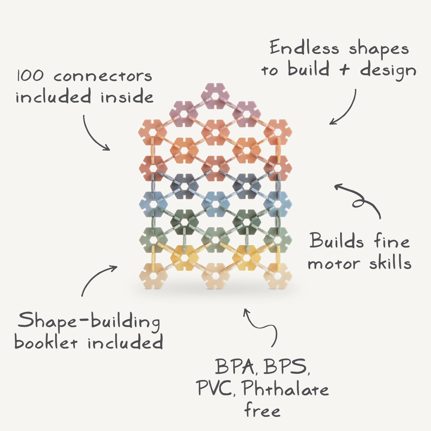 mushie HEX Connect Building Toy Set | 100 Pieces for Kids 5 Years+ | Preschool Educational and Toddler Montessori Toys