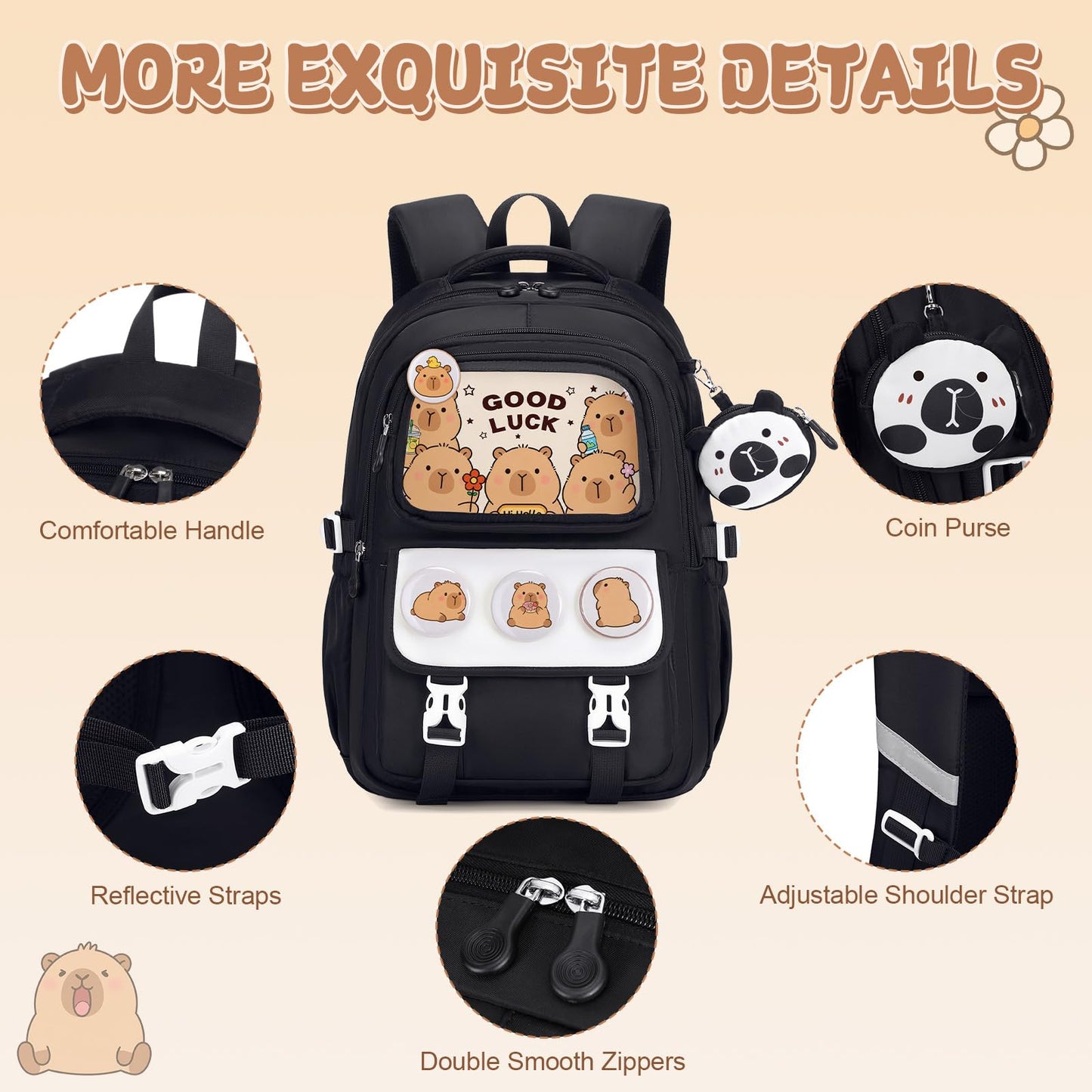 Similove Backpack for School Girls, 30PCS Gifts School Supplies Stationery Set with Lunch Box Pencil Case Pens Pencils Notebook Cartoon Gifts for Kindergarten Elementary Student(Black)