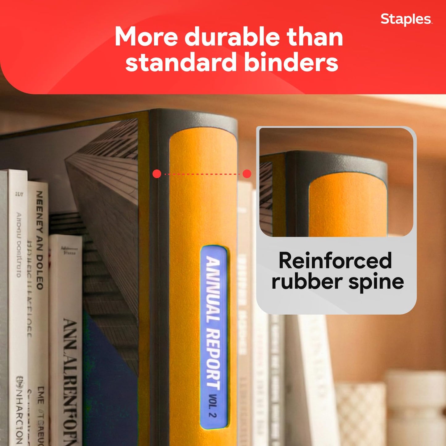 Staples 3" D‑Ring Heavy‑Duty View Binder, Orange, Durable 3‑Ring Binder with Reinforced Construction, Holds Up to 600 Sheets for School & Office