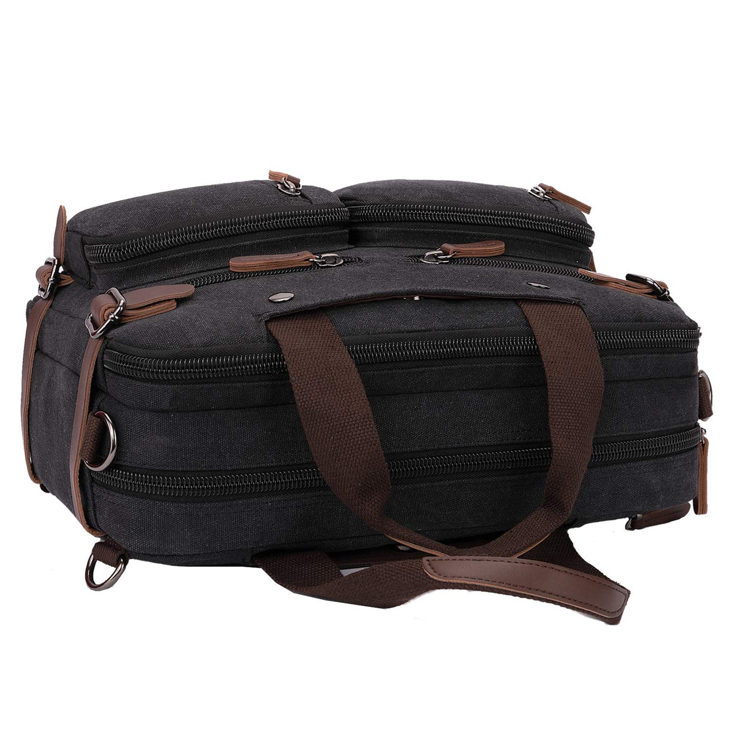 CROCOD 3 In 1 Canvas Convertible Laptop Bag for Men Women, 17.3 inch Laptop Messenger Bag Work Briefcase, Computer Shoulder Bag for Travel Business Office (17.3 Inch, Black)