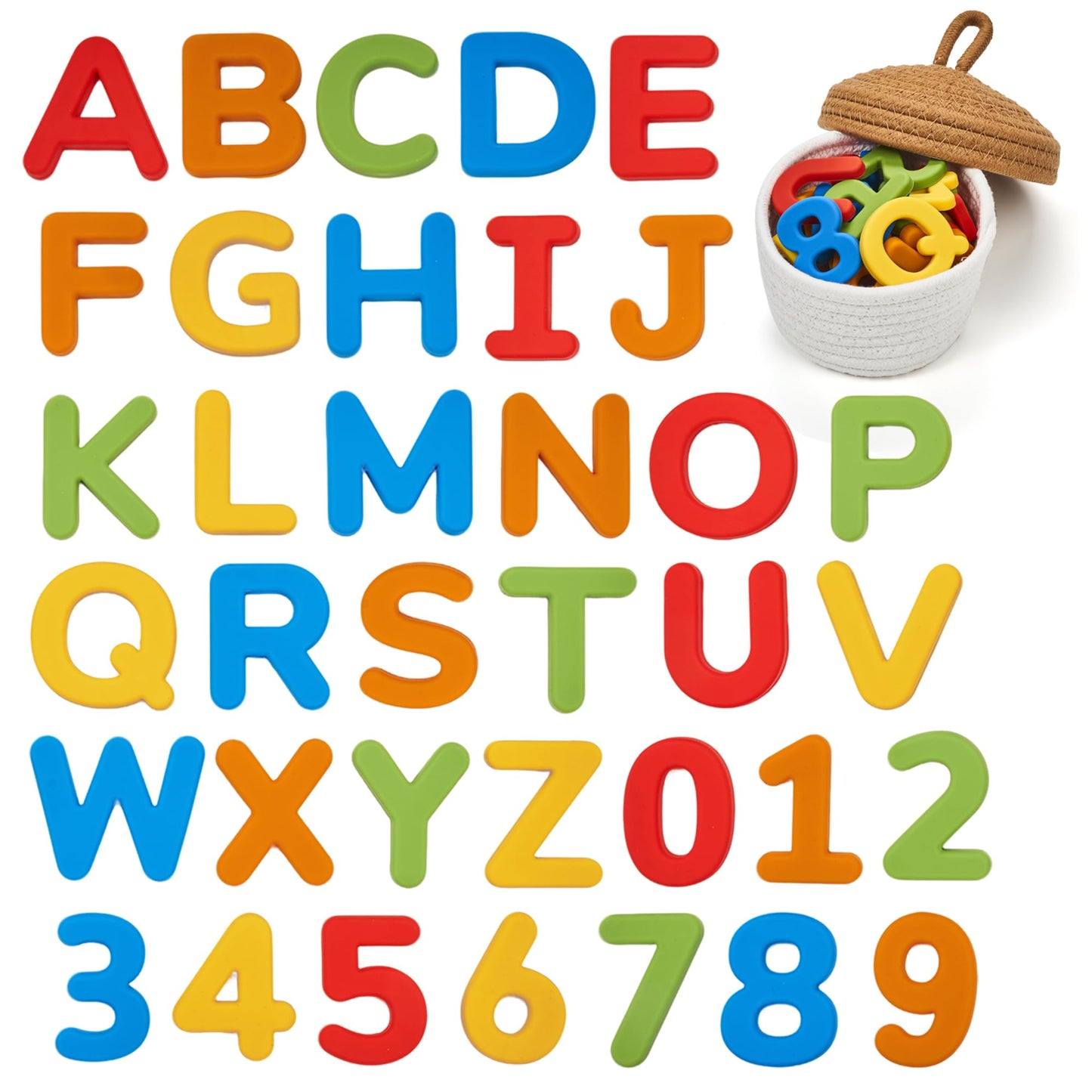 JoyCat Silicone Magnetic Letters and Numbers, 26 Uppercase Alphabet with 0-9, Fridge Magnets for Toddlers & Kids, Preschool Learning Refrigerator Toy Set, Birthday Gifts for Boys Girls (Vibrant Color)