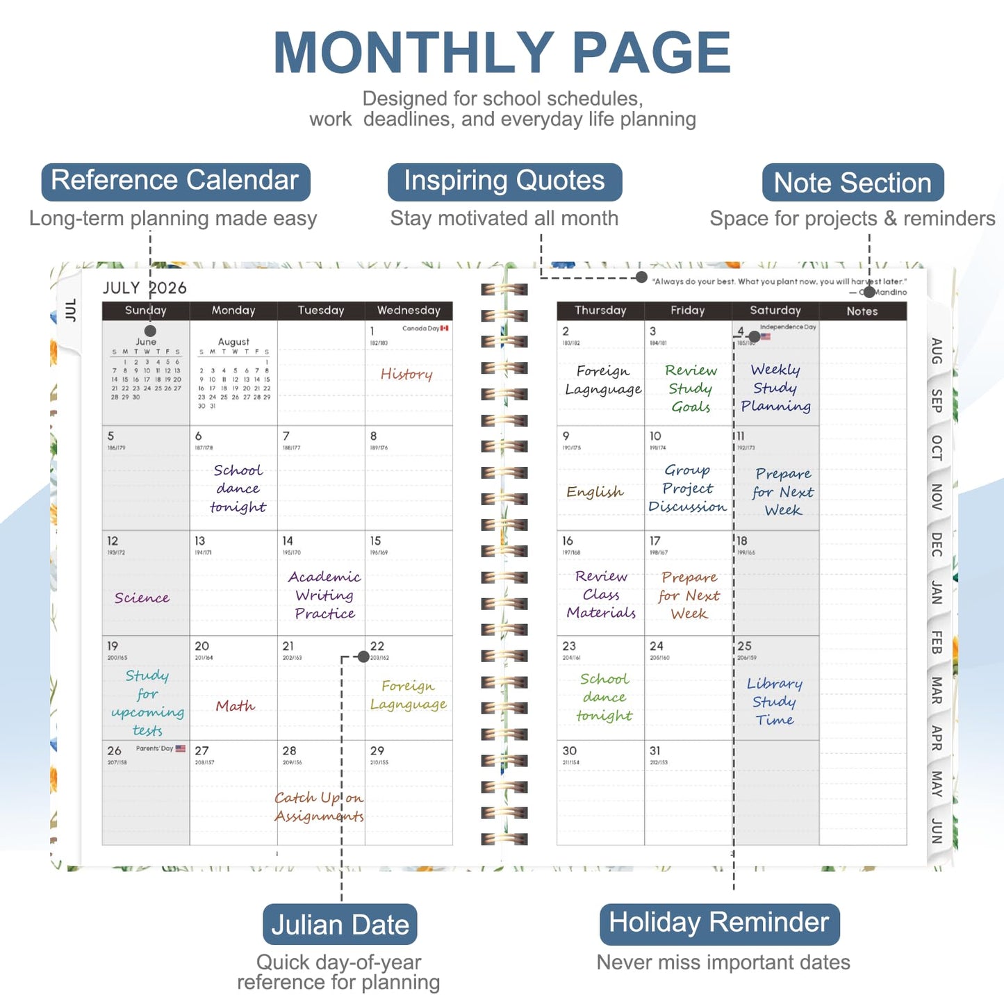 Planner 2026-2027, Weekly and Monthly Academic Planner, July 2026 - June 2027, Hardcover Calendar Agenda Book for School Year Planning, School Supplies for Teacher and Student, A5(6.3'' x 8.5'')