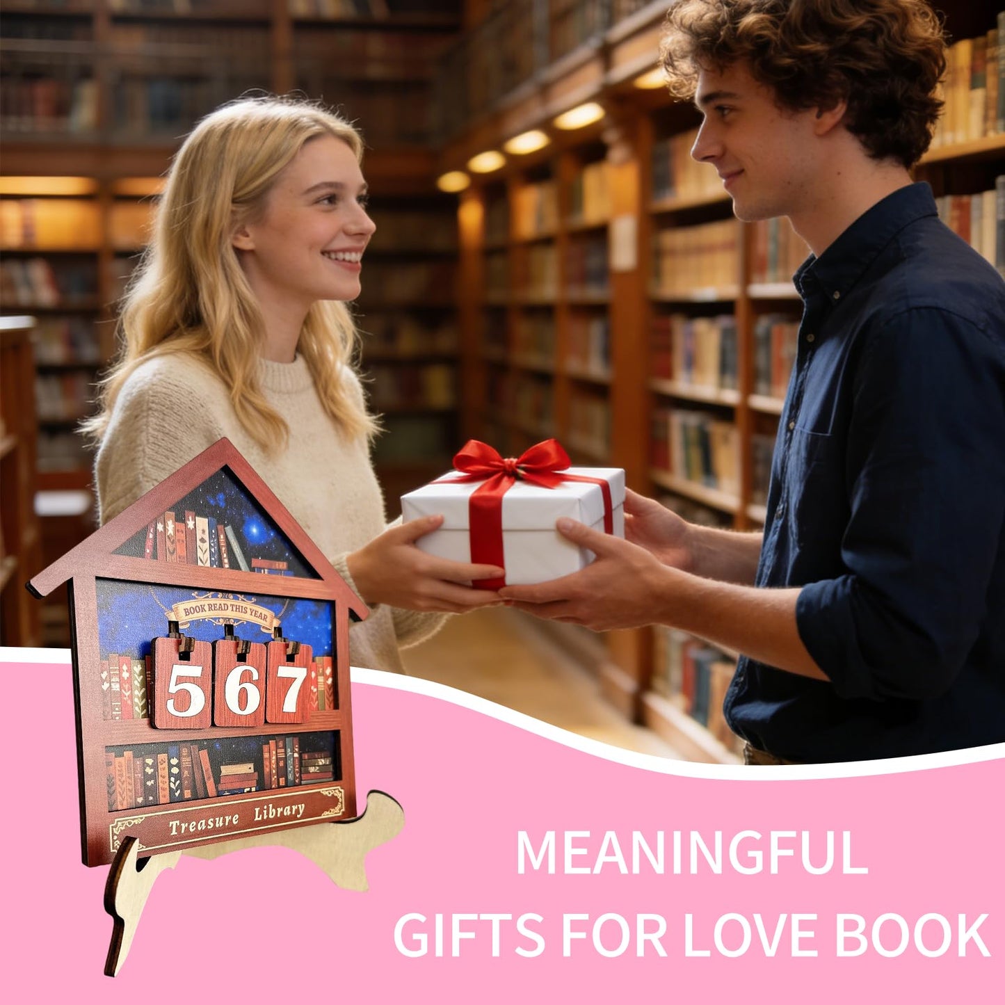 Reading Tracker Counter Sign, Wooden Books Read This Year Display, Book Lover Gift for Librarian, Reader, Teacher, Women, Wall and Table Decor for Home Library, Teachers, Book Lovers（Bookstore）