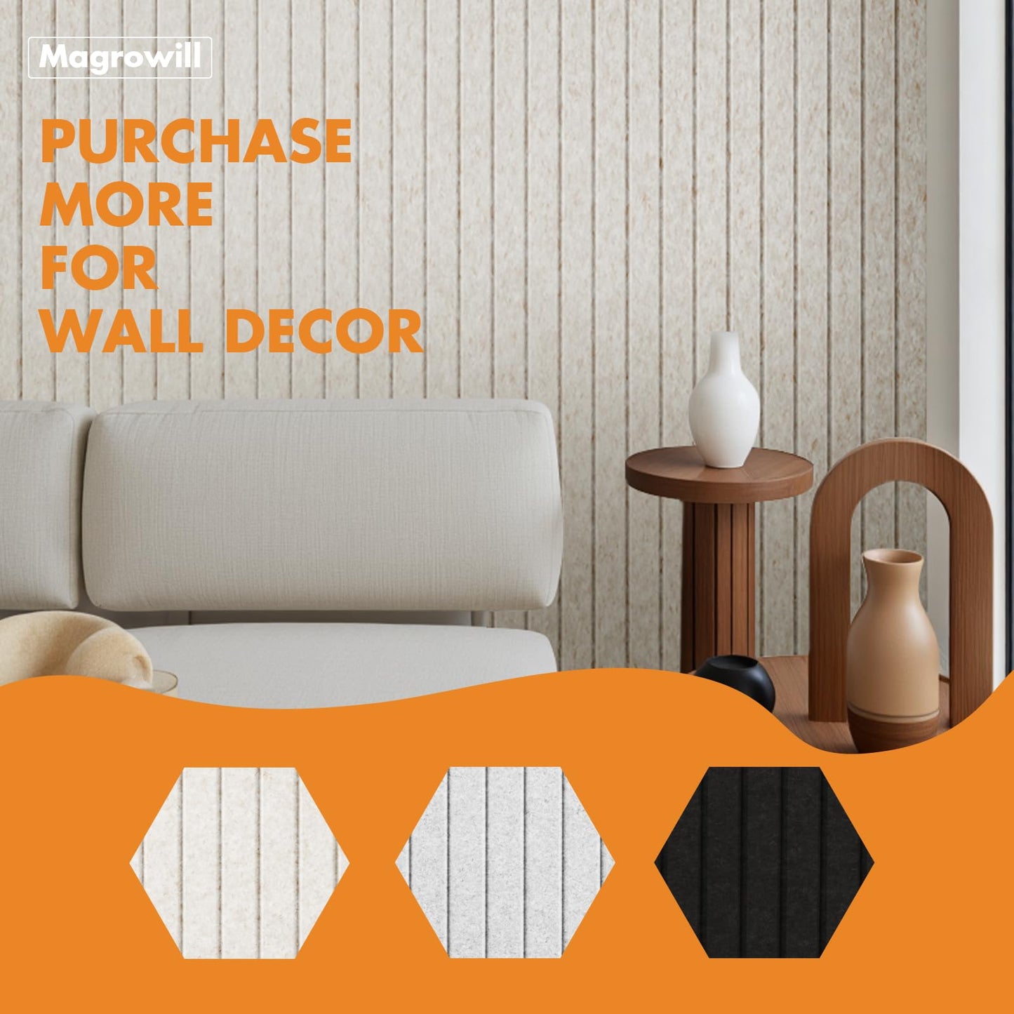 Cork Board Tiles for Wall with Push Pins, Removable 36" x 24" Slat Bulletin Board Sets, Adhesive Pin Board | Magrowill 6 Packs Felt Panels for Interior Wall Decor