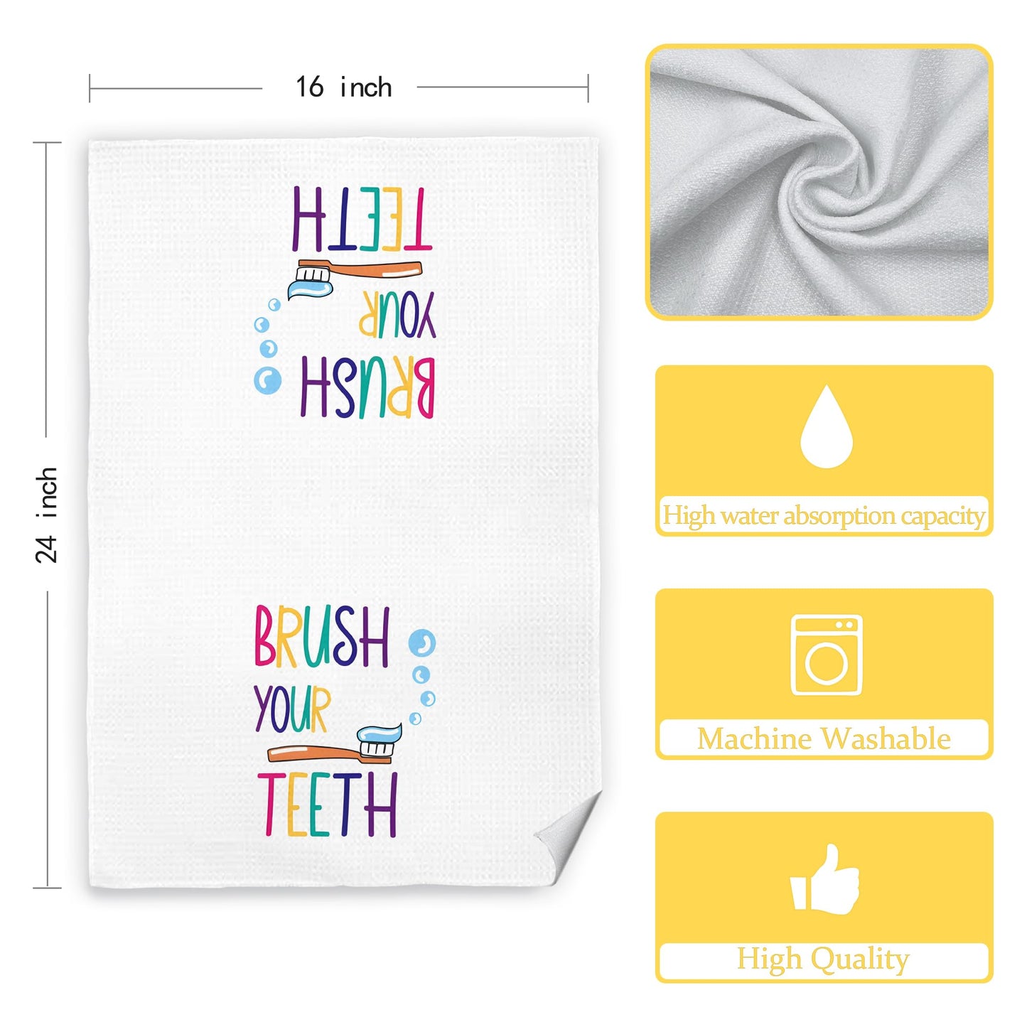 CIOJUNE Kids Bathroom Decor, Toddler Boys Girls Kids Bathroom Accessories Hand Towels Set of 2, Brush Your Teeth Flush The Tolet Bathroom Decoretion, 16x24