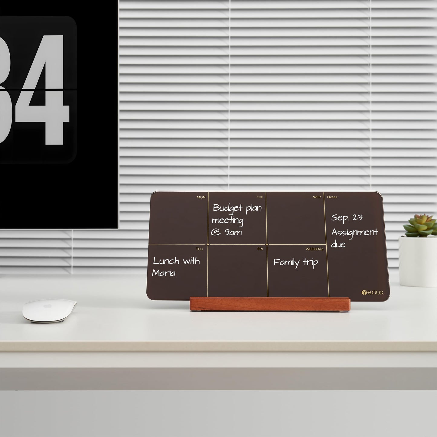 Desk Weekly Glass Dry Erase Board with Detachable Wood Stand, Burgundy Red, Small Desktop Calendar to Do List Planner Whiteboard 12x6 for Office, Home, Schools, Marker&Eraser Included, Yeoux
